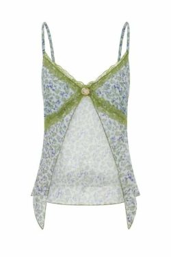 Arya Lace Detailed Slit Top - Y2K Summer, 90s Grunge, Retro, Pastel Goth, Y2K Party Outfit