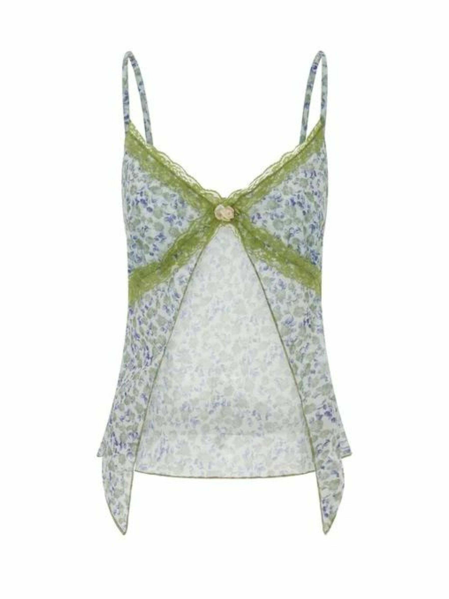 Arya Lace Detailed Slit Top - Y2K Summer, 90s Grunge, Retro, Pastel Goth, Y2K Party Outfit