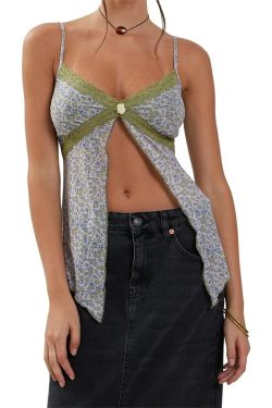 Arya Lace Detailed Slit Top - Y2K Summer, 90s Grunge, Retro, Pastel Goth, Y2K Party Outfit