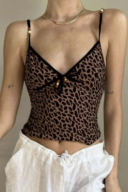 Arya V-Neck Leopard Print Tank Top - Y2K Summer Grunge, 90s Fashion, Retro Y2K Outfits
