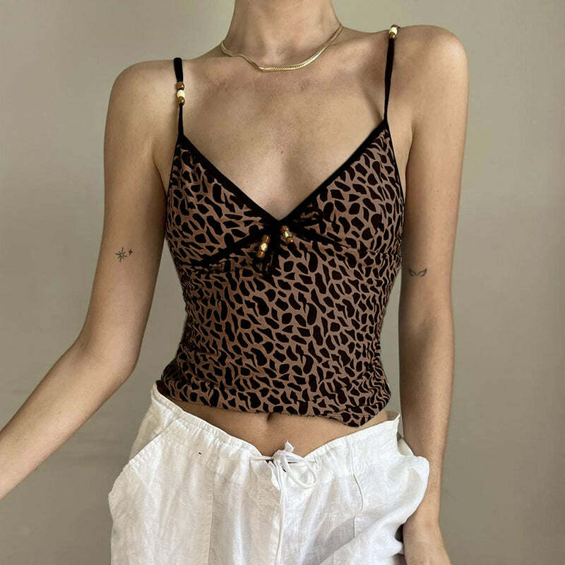 Arya V-Neck Leopard Print Tank Top - Y2K Summer Grunge, 90s Fashion, Retro Y2K Outfits