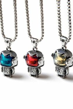 Astrobear Titanium Steel Pendant Necklace - Y2K Grunge, 90s Retro, Gothic, and Pastel Goth Style