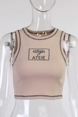 Ateje Beige Tank Top - Y2K Summer Grunge, 90s Retro, Pastel Goth, Y2K Party & Club Out