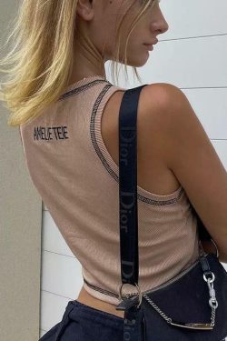 Ateje Beige Tank Top - Y2K Summer Grunge, 90s Retro, Pastel Goth, Y2K Party & Club Out