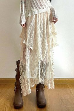 Avalyn Lace Midi Skirt - Y2K Summer, 90s Fashion, Grunge, Retro, Pastel Goth, Y2K Party