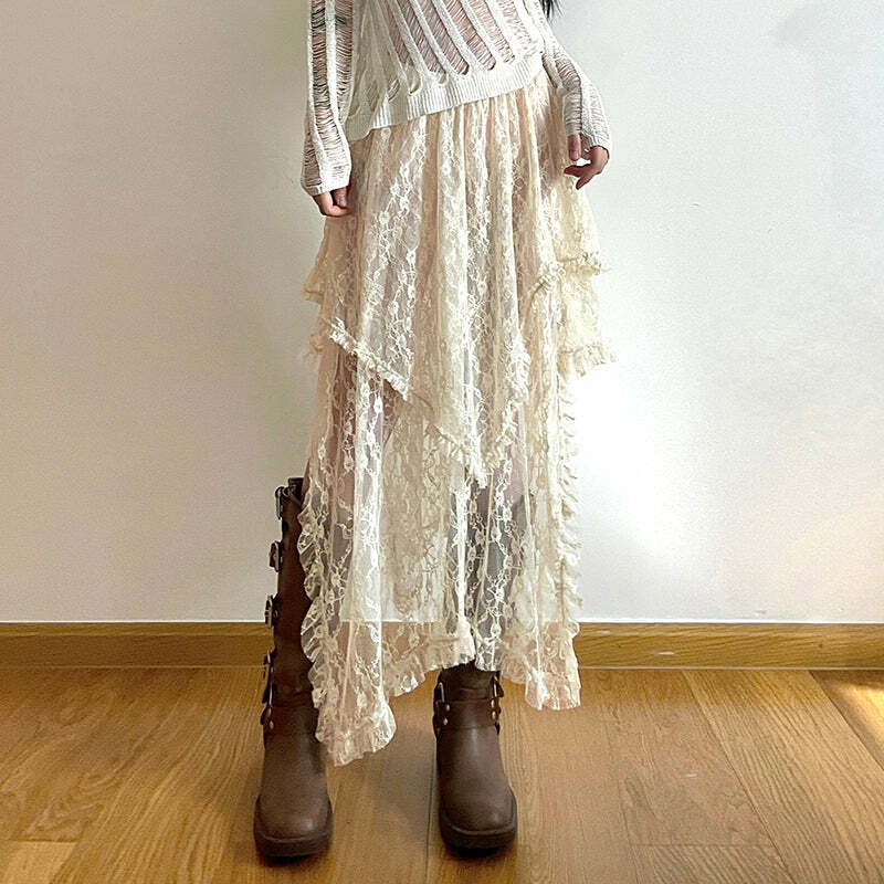 Avalyn Lace Midi Skirt - Y2K Summer, 90s Fashion, Grunge, Retro, Pastel Goth, Y2K Party