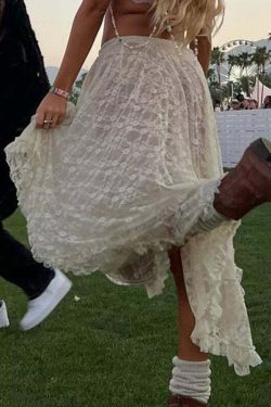 Avalyn Lace Midi Skirt - Y2K Summer, 90s Fashion, Grunge, Retro, Pastel Goth, Y2K Party