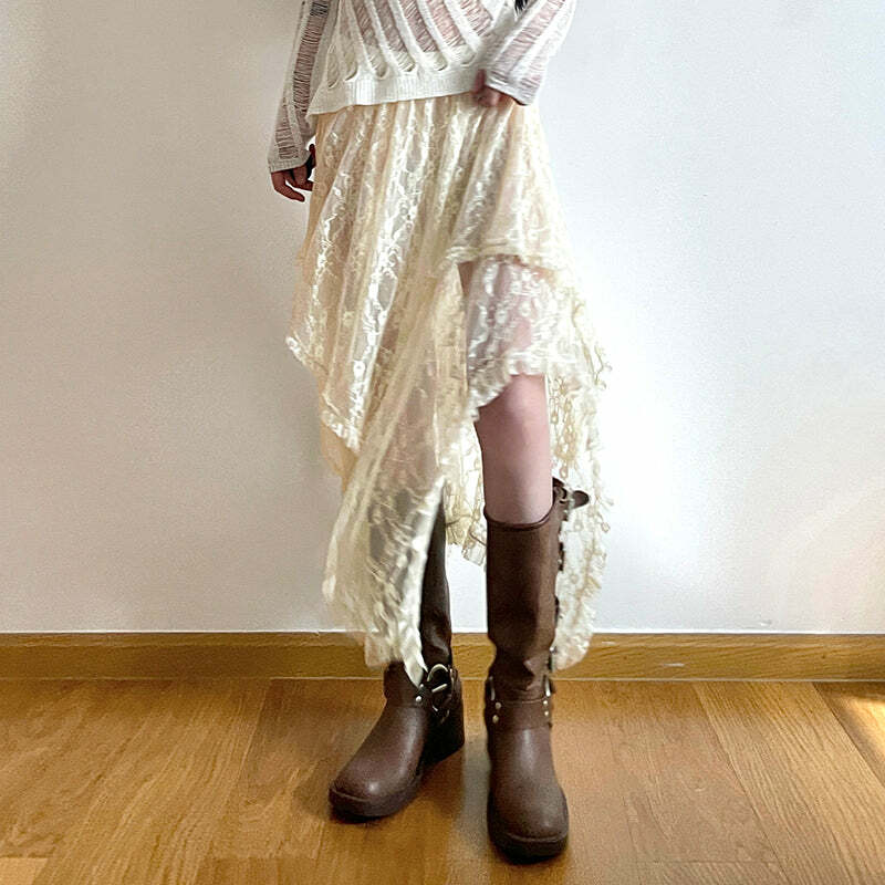 Avalyn Lace Midi Skirt - Y2K Summer, 90s Fashion, Grunge, Retro, Pastel Goth, Y2K Party