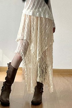 Avalyn Lace Midi Skirt - Y2K Summer, 90s Fashion, Grunge, Retro, Pastel Goth, Y2K Party