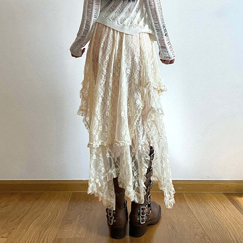 Avalyn Lace Midi Skirt - Y2K Summer, 90s Fashion, Grunge, Retro, Pastel Goth, Y2K Party
