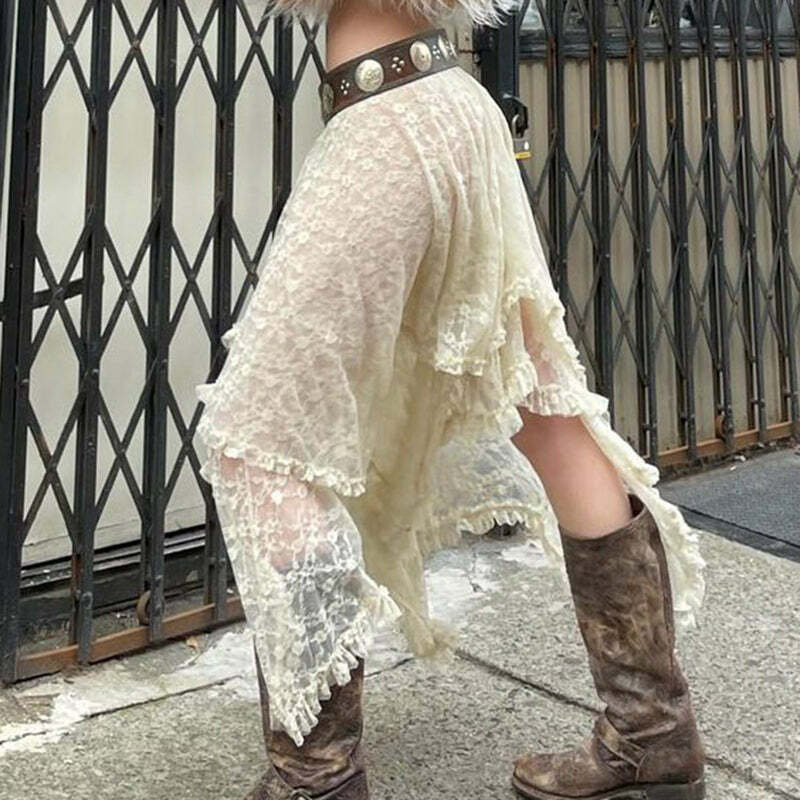Avalyn Lace Midi Skirt - Y2K Summer, 90s Fashion, Grunge, Retro, Pastel Goth, Y2K Party