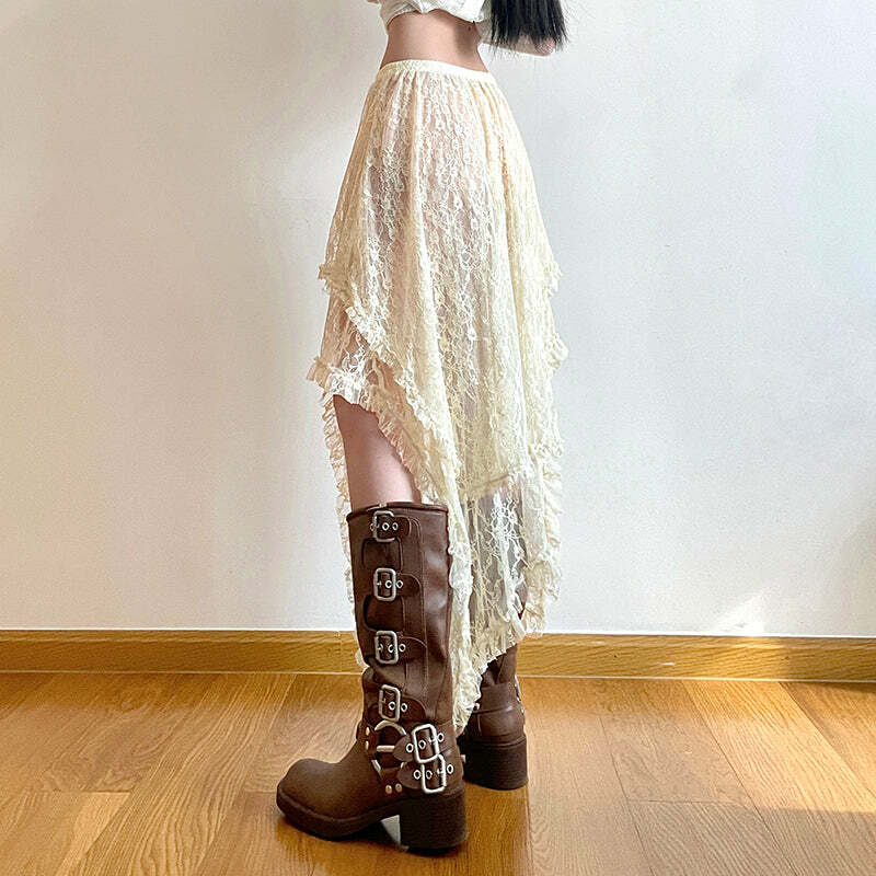 Avalyn Lace Midi Skirt - Y2K Summer, 90s Fashion, Grunge, Retro, Pastel Goth, Y2K Party