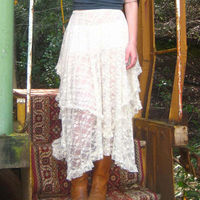 Avalyn Lace Midi Skirt - Y2K Summer, 90s Fashion, Grunge, Retro, Pastel Goth, Y2K Party