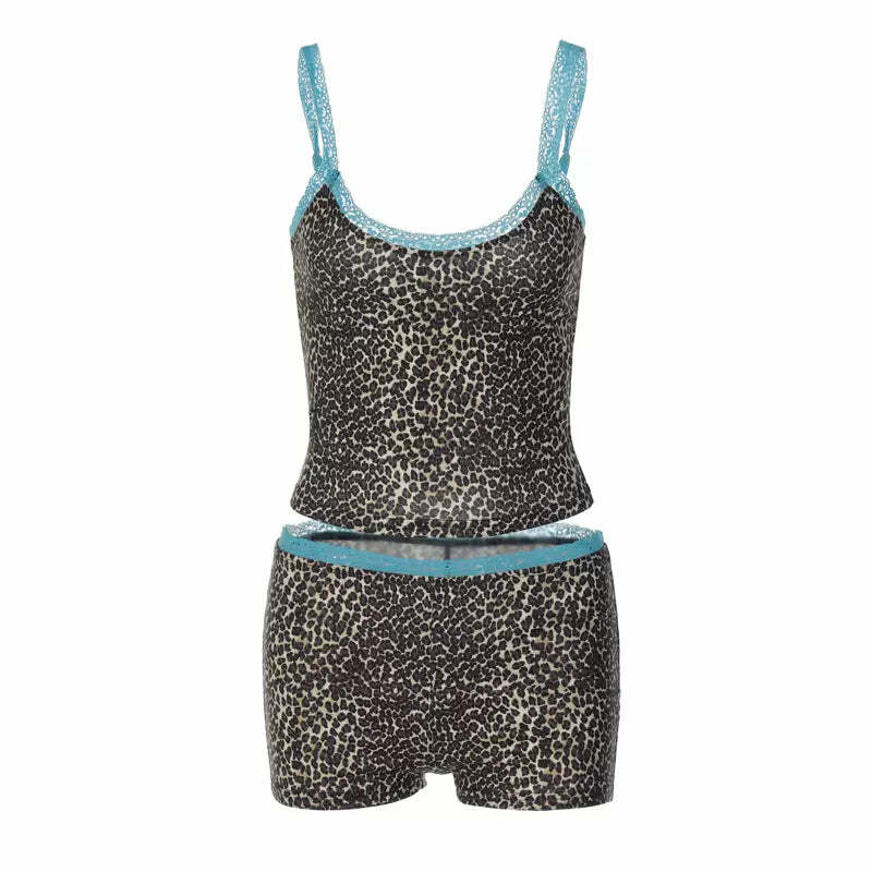 Avigail Leopard Print Short Set - Y2K Summer Grunge Outfit, 90s Fashion, Retro Style