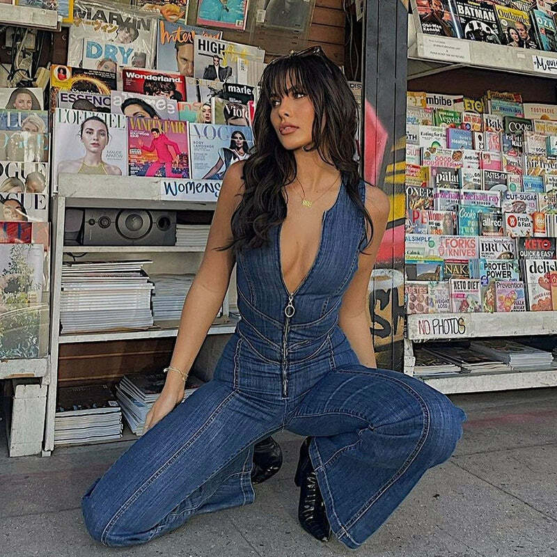 Avina Denim Jumpsuit - Y2K Summer Outfit, 90s Grunge Fashion, Retro Style, Y2K Club & Party Look