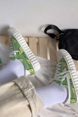 Avocado Lace Sneakers - Y2K Summer Grunge, 90s Retro, Pastel Goth, Y2K Popstar, Y2K