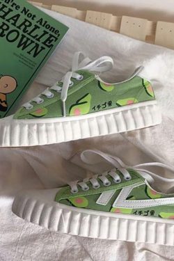 Avocado Lace Sneakers - Y2K Summer Grunge, 90s Retro, Pastel Goth, Y2K Popstar, Y2K