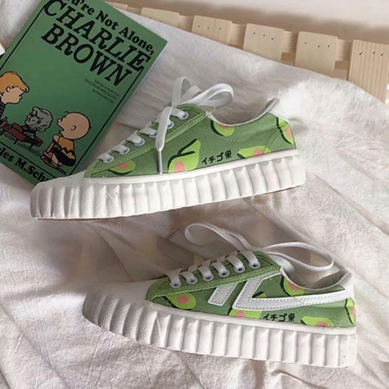 Avocado Lace Sneakers - Y2K Summer Grunge, 90s Retro, Pastel Goth, Y2K Popstar, Y2K
