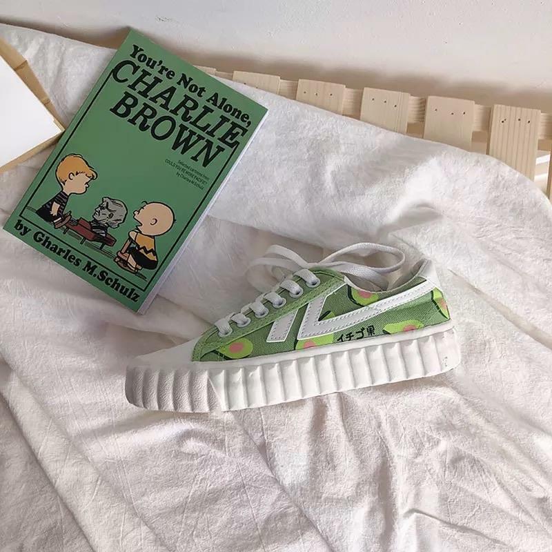 Avocado Lace Sneakers - Y2K Summer Grunge, 90s Retro, Pastel Goth, Y2K Popstar, Y2K