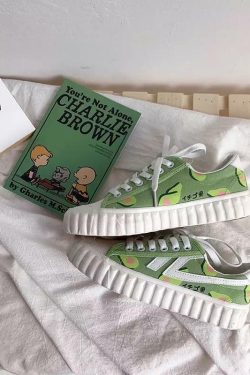 Avocado Lace Sneakers - Y2K Summer Grunge, 90s Retro, Pastel Goth, Y2K Popstar, Y2K