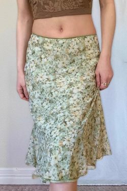 Ayesha Floral Midi Skirt - Y2K Summer Outfit, 90s Fashion, Grunge, Retro Style, Pastel Goth