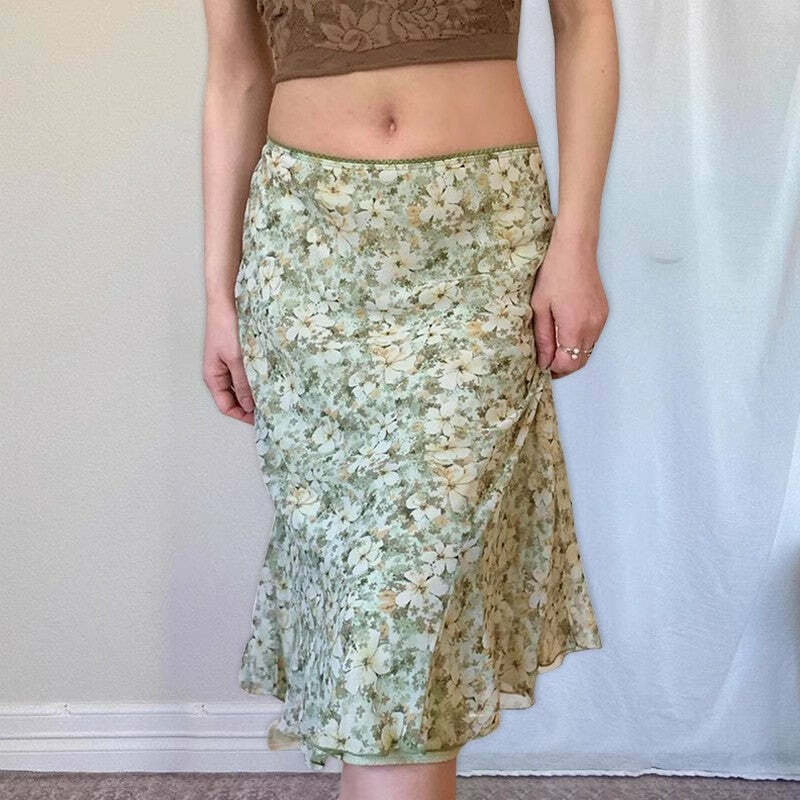 Ayesha Floral Midi Skirt - Y2K Summer Outfit, 90s Fashion, Grunge, Retro Style, Pastel Goth