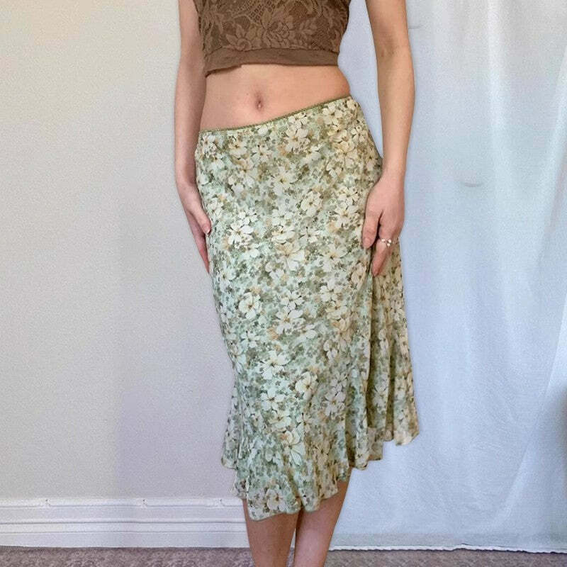 Ayesha Floral Midi Skirt - Y2K Summer Outfit, 90s Fashion, Grunge, Retro Style, Pastel Goth