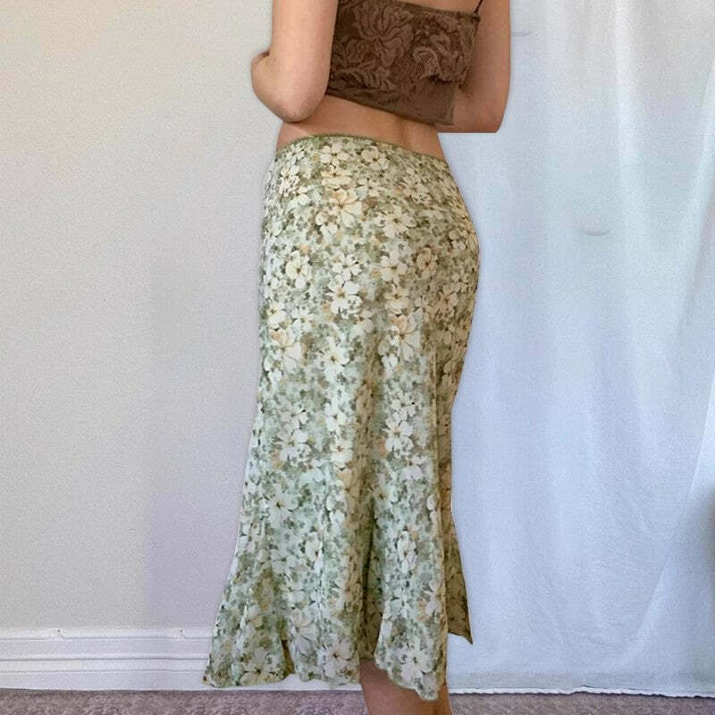 Ayesha Floral Midi Skirt - Y2K Summer Outfit, 90s Fashion, Grunge, Retro Style, Pastel Goth