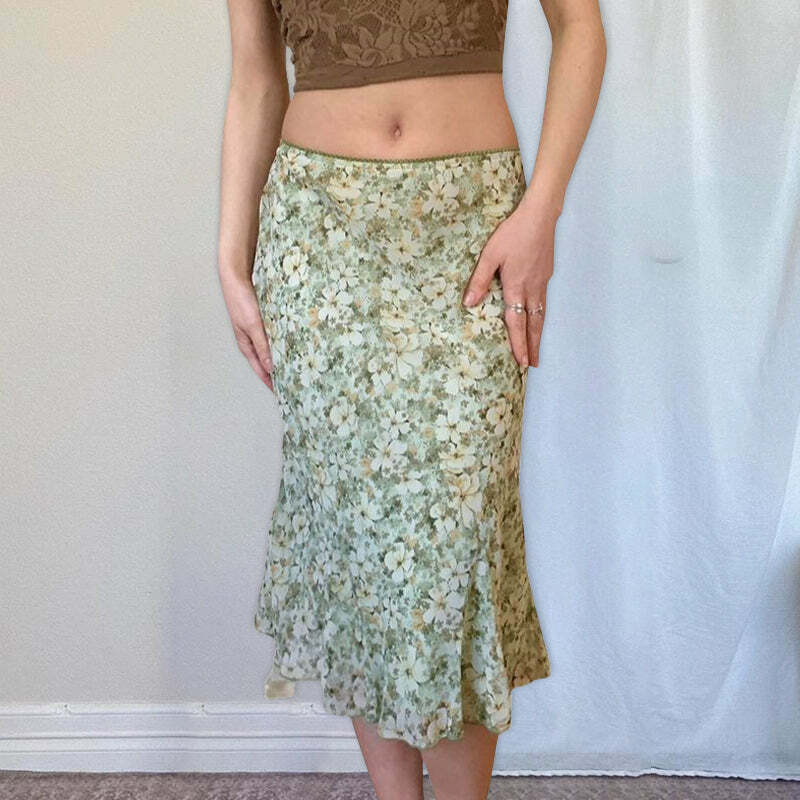 Ayesha Floral Midi Skirt - Y2K Summer Outfit, 90s Fashion, Grunge, Retro Style, Pastel Goth