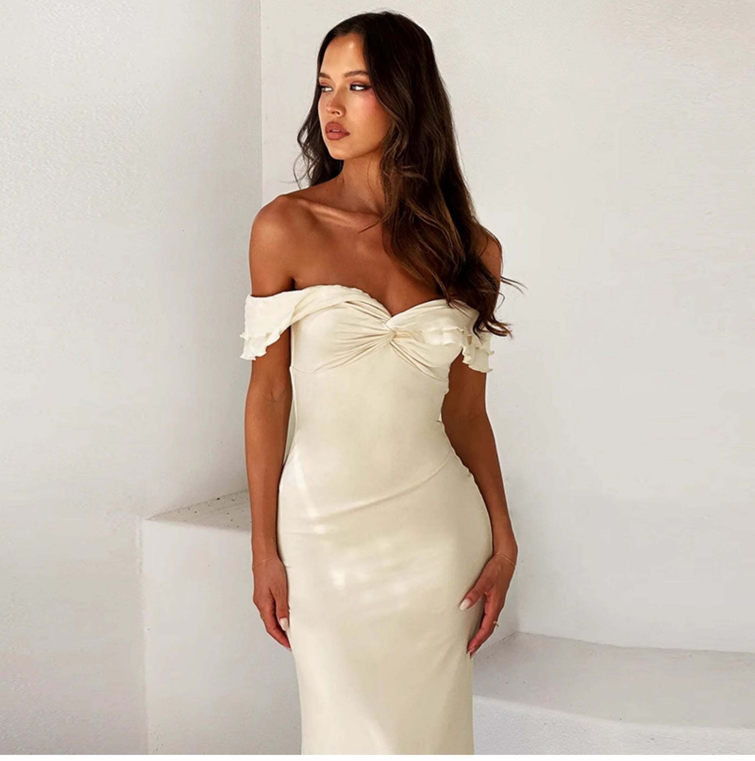 Ayleen Off Shoulder Maxi Dress - Y2K Summer, 90s Fashion, Grunge, Retro, Pastel Goth, Party Outfit