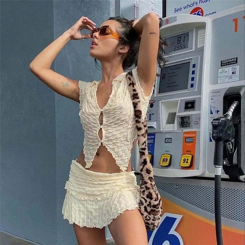 Azul Set: Y2K Summer & 90s Grunge Outfit - Retro Style, Baby Tees, Skirts, and Popstar V