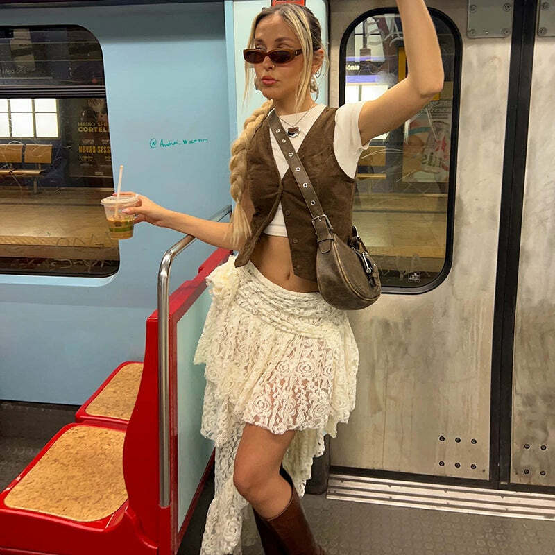 Azula Lace Ruffle Skirt - Y2K Summer, 90s Grunge, Retro Style, Pastel Goth, Y2K Party