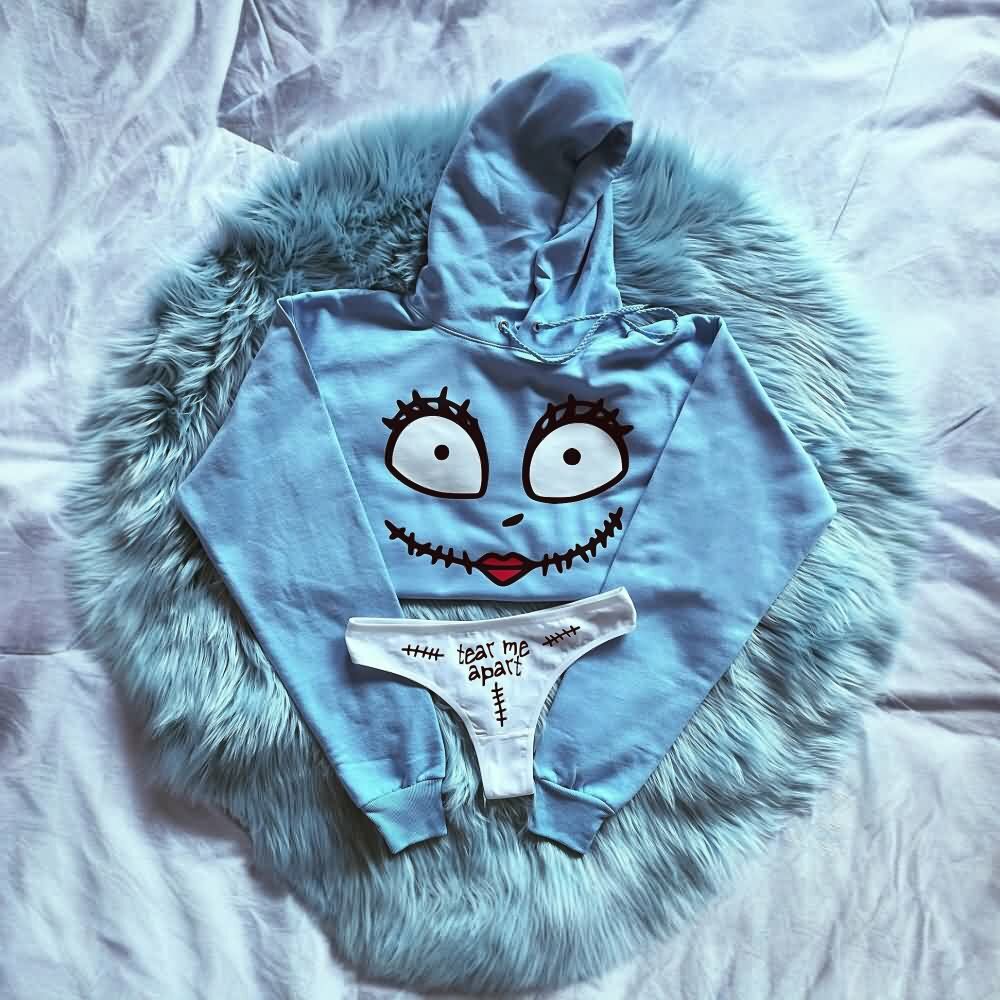 Baby Blue Cropped Hoodie & Panty Set - Y2K Summer, 90s Grunge, Retro Style, Y2K Club Outfit