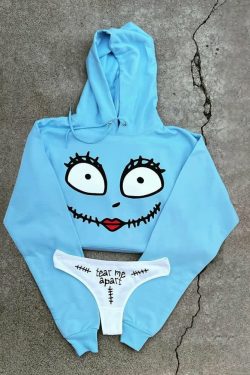 Baby Blue Cropped Hoodie & Panty Set - Y2K Summer, 90s Grunge, Retro Style, Y2K Club Outfit