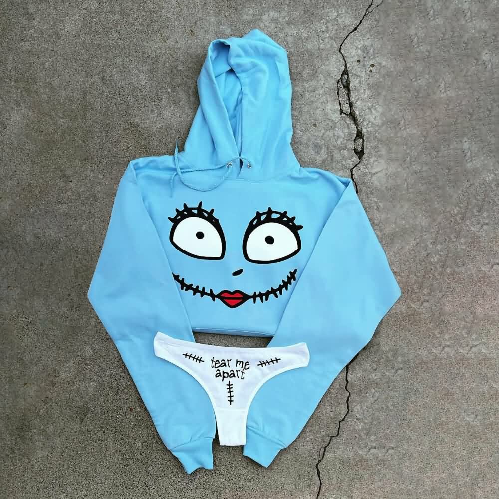 Baby Blue Cropped Hoodie & Panty Set - Y2K Summer, 90s Grunge, Retro Style, Y2K Club Outfit
