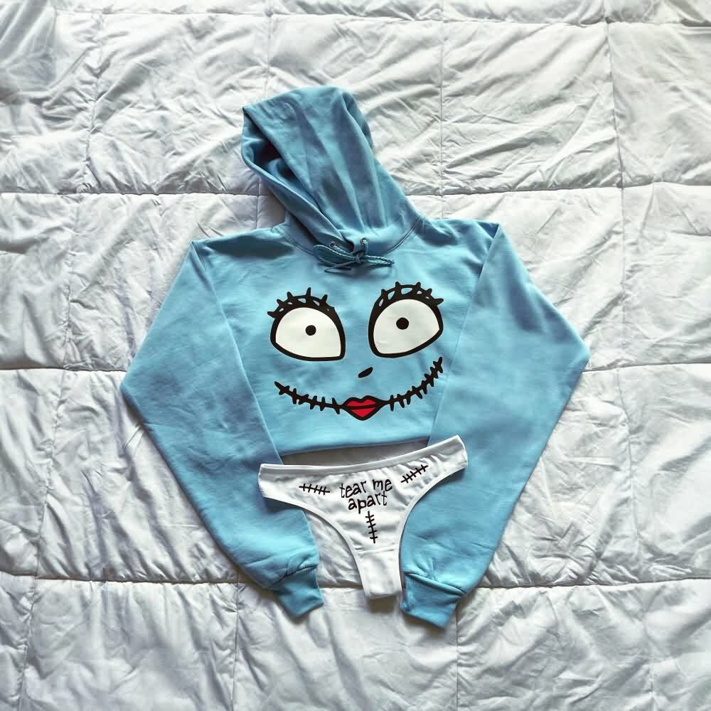 Baby Blue Cropped Hoodie & Panty Set - Y2K Summer, 90s Grunge, Retro Style, Y2K Club Outfit