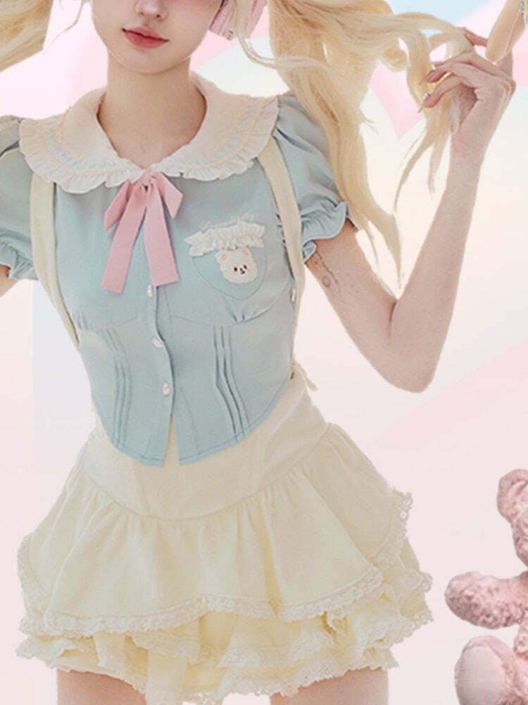 Baby Blue Dollette Bloomers Set - Y2K Summer, 90s Fashion, Grunge, Retro, Pastel Goth Outfits