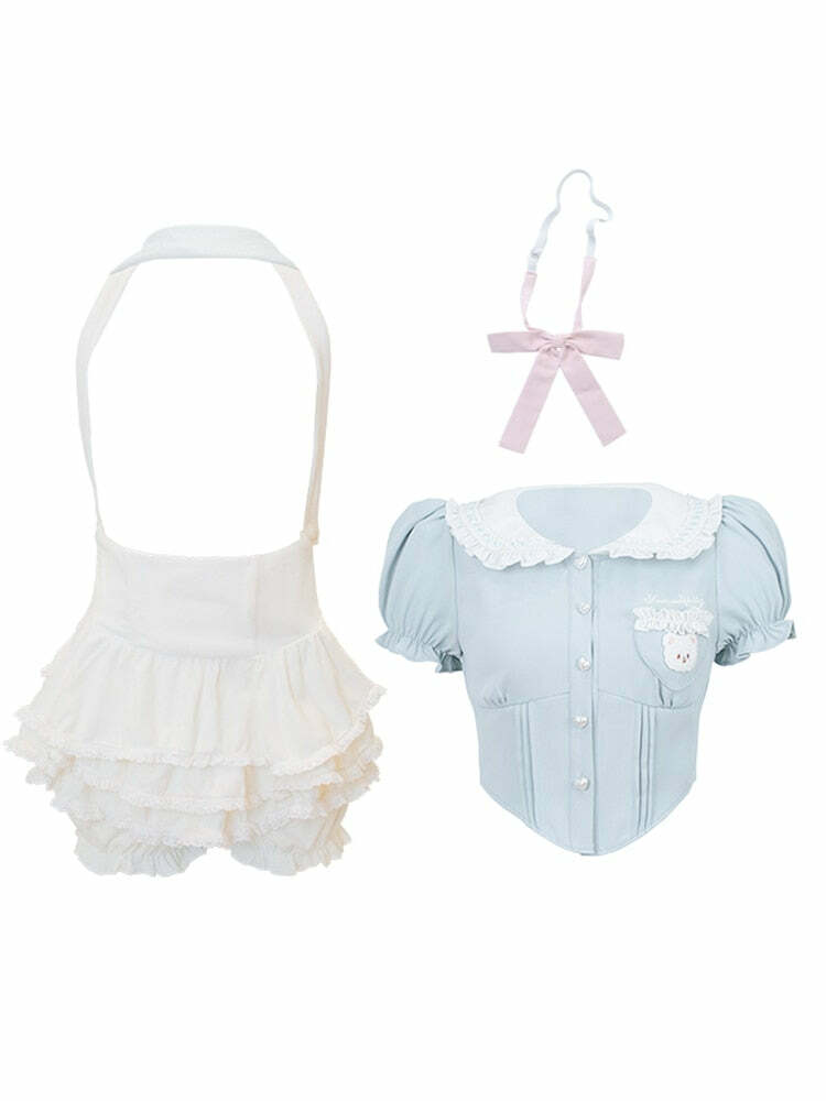 Baby Blue Dollette Bloomers Set - Y2K Summer, 90s Fashion, Grunge, Retro, Pastel Goth Outfits