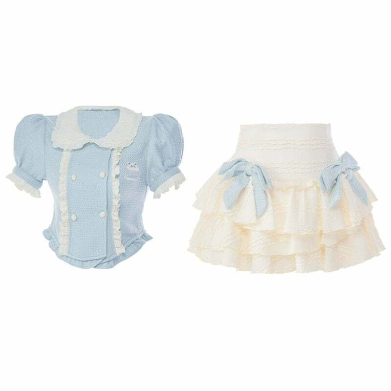 Baby Blue Dollette Y2K Skirt Set - 90s Grunge Summer Outfit, Retro Y2K Fashion