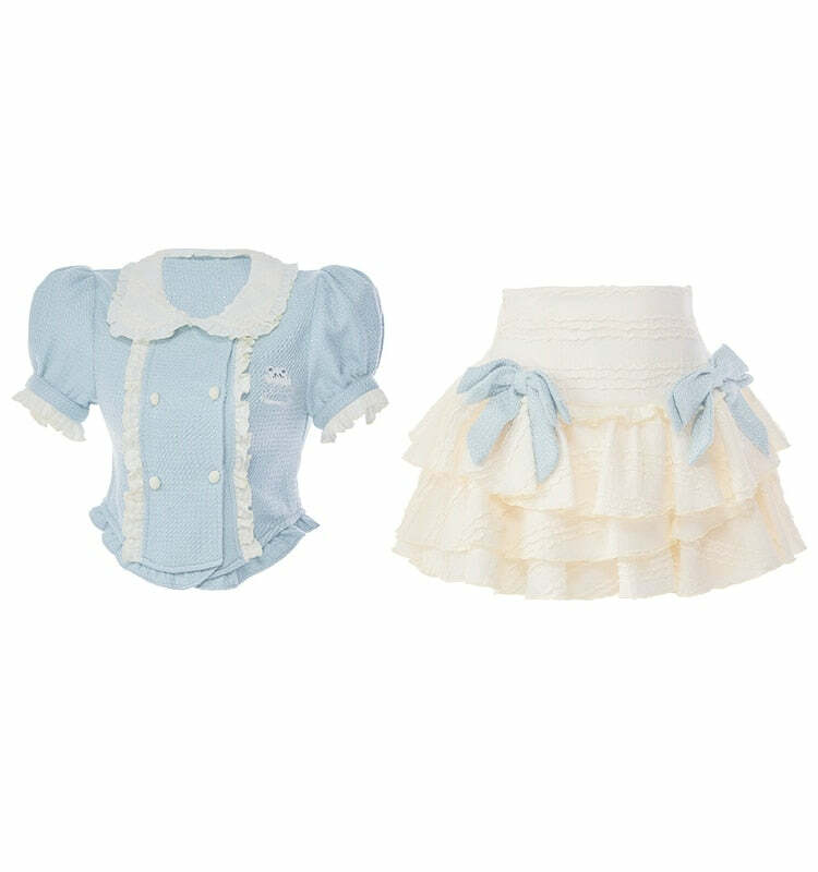 Baby Blue Dollette Y2K Skirt Set - 90s Grunge Summer Outfit, Retro Y2K Fashion