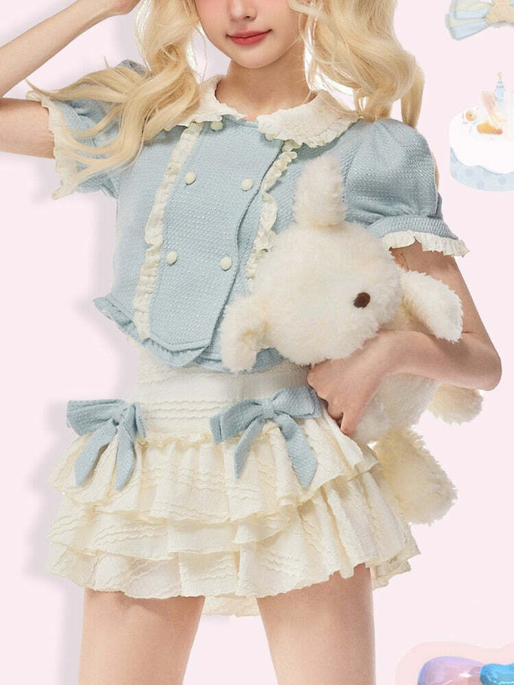 Baby Blue Dollette Y2K Skirt Set - 90s Grunge Summer Outfit, Retro Y2K Fashion