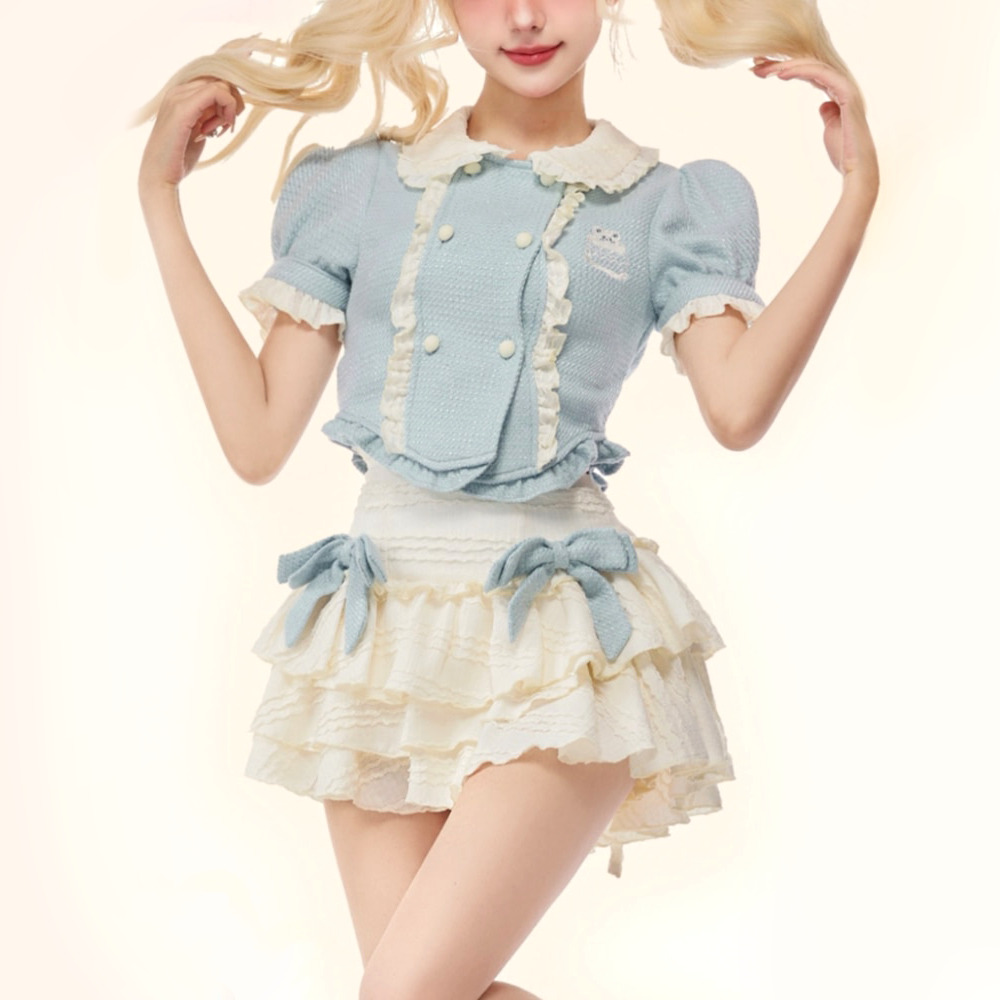 Baby Blue Dollette Y2K Skirt Set - 90s Grunge Summer Outfit, Retro Y2K Fashion