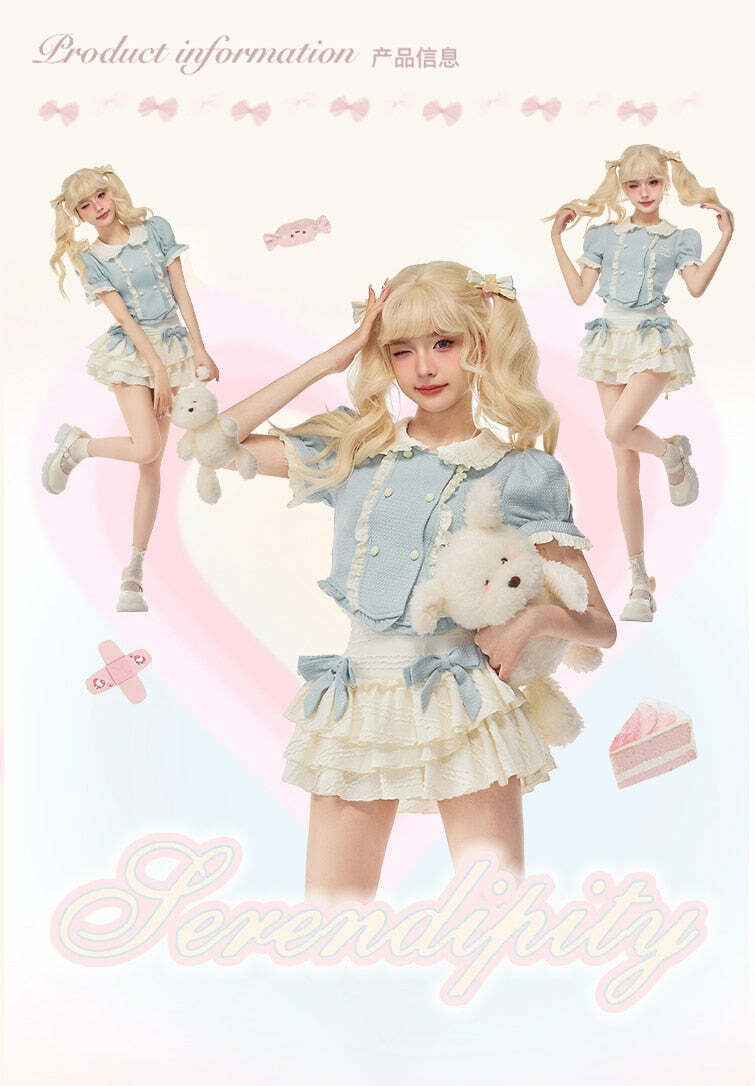 Baby Blue Dollette Y2K Skirt Set - 90s Grunge Summer Outfit, Retro Y2K Fashion