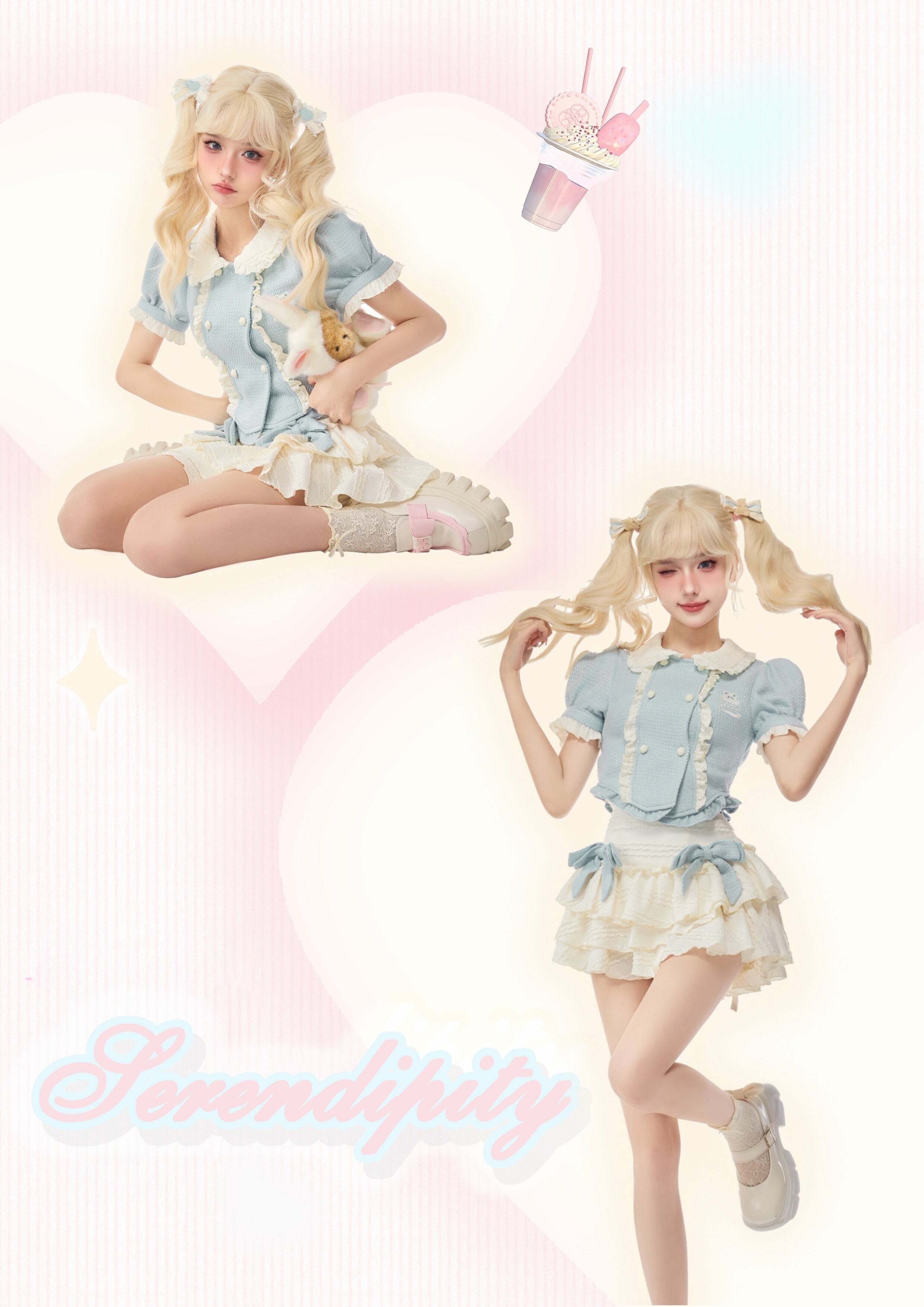Baby Blue Dollette Y2K Skirt Set - 90s Grunge Summer Outfit, Retro Y2K Fashion