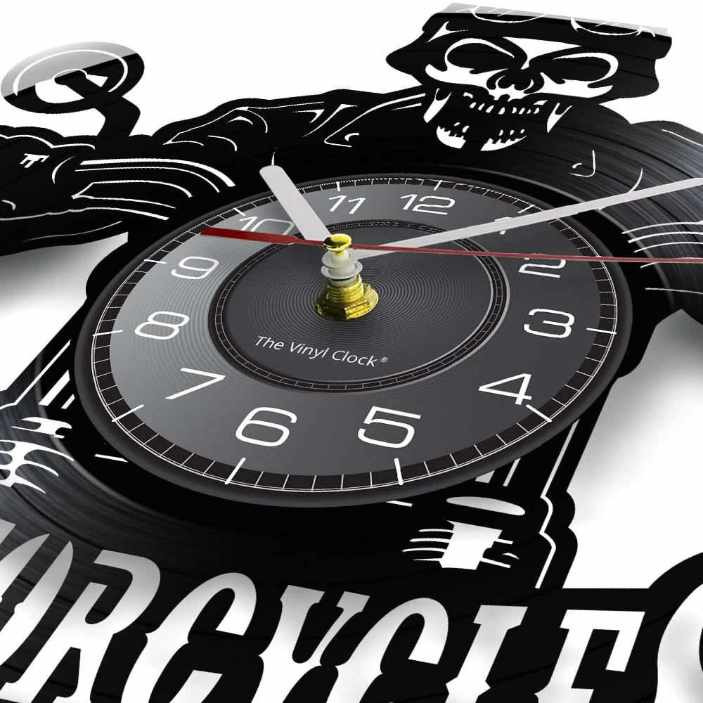Badass Skull Biker Vinyl Record Wall Clock - Retro Y2K Grunge 90s Fashion Decor