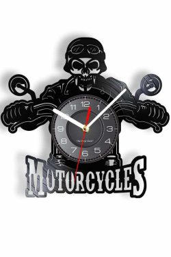 Badass Skull Biker Vinyl Record Wall Clock - Retro Y2K Grunge 90s Fashion Decor