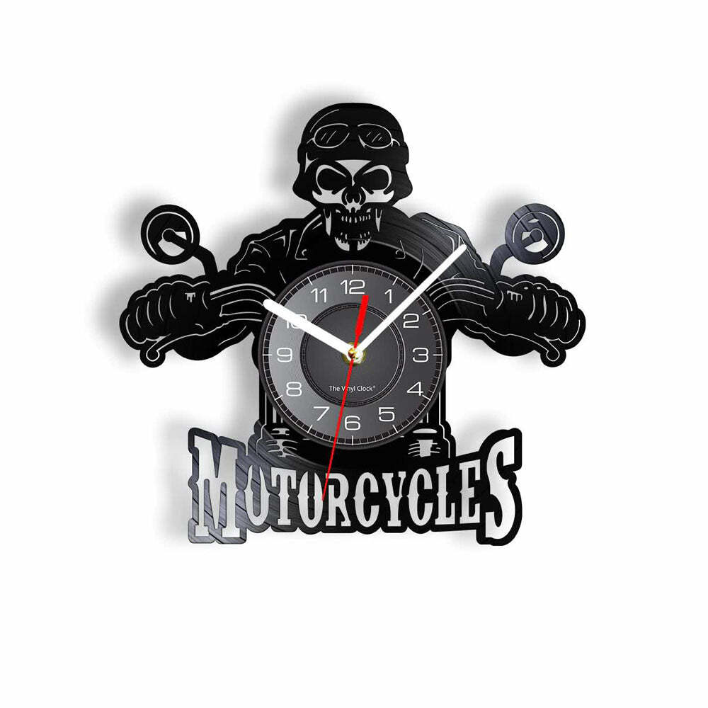 Badass Skull Biker Vinyl Record Wall Clock - Retro Y2K Grunge 90s Fashion Decor