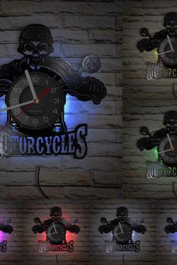 Badass Skull Biker Vinyl Record Wall Clock - Retro Y2K Grunge 90s Fashion Decor