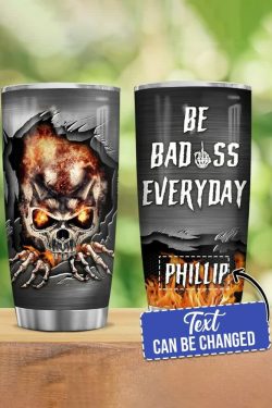 Badass Skull Stainless Steel Custom Tumbler - Y2K Grunge, 90s Retro, Gothic, and Pastel Goth Style