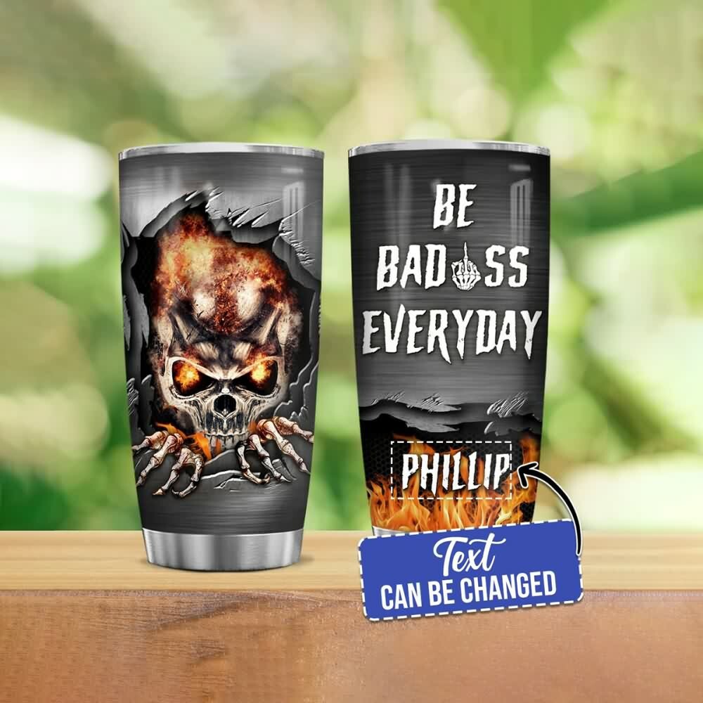 Badass Skull Stainless Steel Custom Tumbler - Y2K Grunge, 90s Retro, Gothic, and Pastel Goth Style